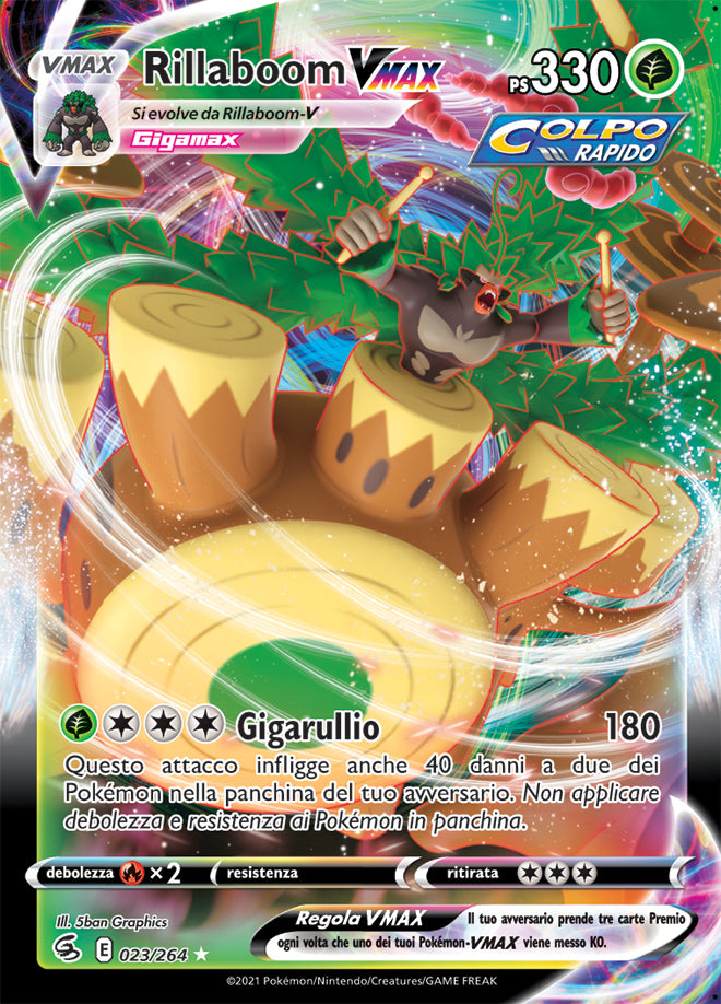 CARTA SINGOLA POKEMON NON COMUNE RILLABOOM VMAX 023/264 NEAR MINT