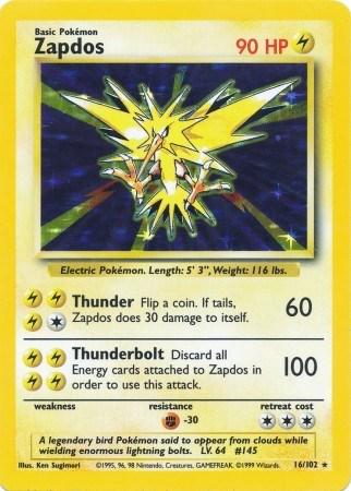 Carta Pokemon Gradata 3 - ZAPDOS - ITA Set Base - 16 1999